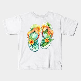 Watercolor Flip Flops #3 Kids T-Shirt